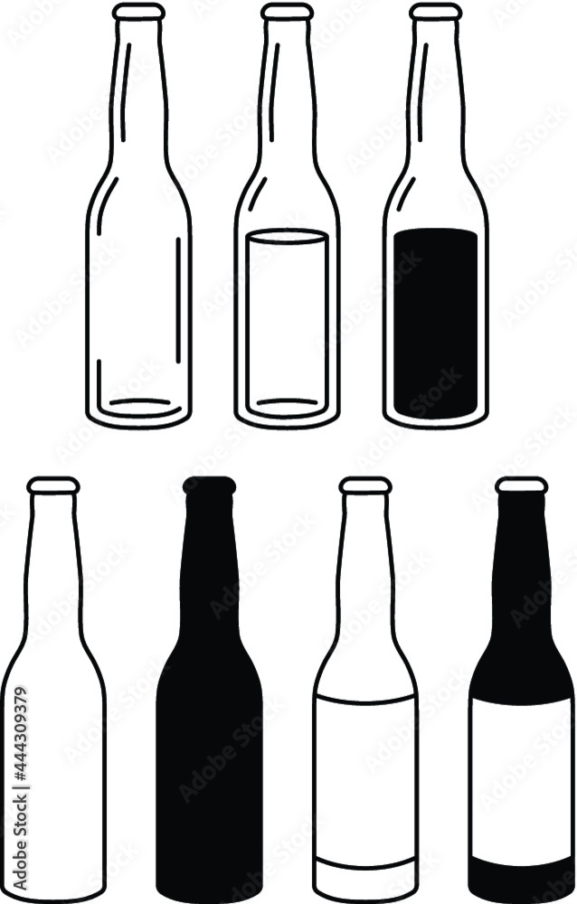 Glass Beer Bottle Clipart Set - Empty and Full Glass Beer Bottle Clipart Set - Empty and Full