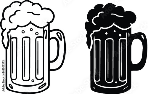 Beer Mug with Foam Head Outline and Silhouette Clipart 