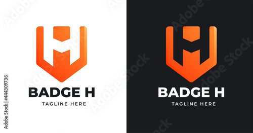 Letter H logo design template with badge shape style