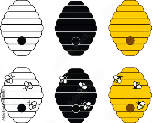 Bee Hive with Bees Clipart Set - Vector Graphic photo