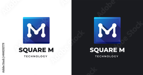 Letter M logo design template with square shape style