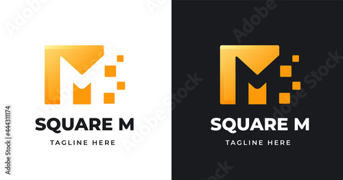 Letter M logo design template with square shape style