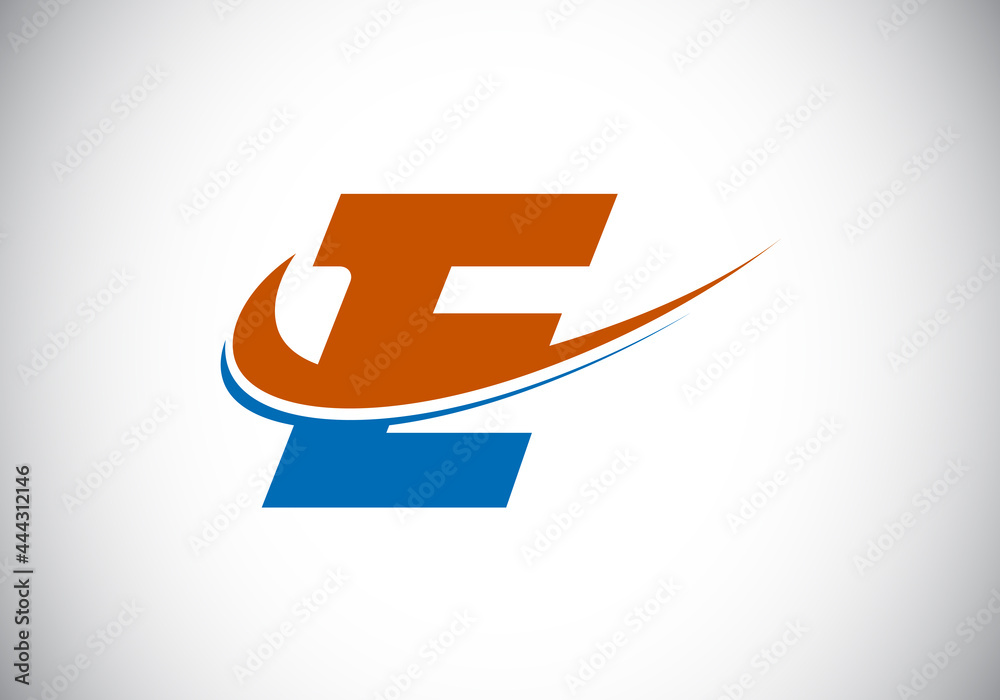 Initial letter E with swoosh, red and blue logo template. Modern vector logotype for business and company identity. Initial letter E with swoosh, red and blue logo template. Modern vector logotype for business and company identity.