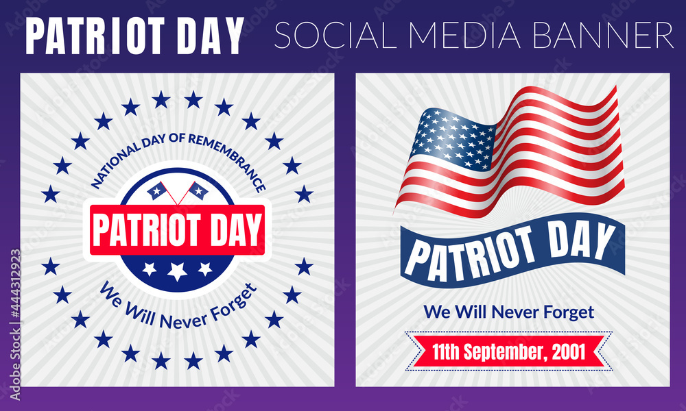 Patriot day typographic emblems set. 9-11 logo, We Will Never Forget. Vector illustration. 11 september. Design for patriot day postcard, flyer, poster, banner or t-shirt.