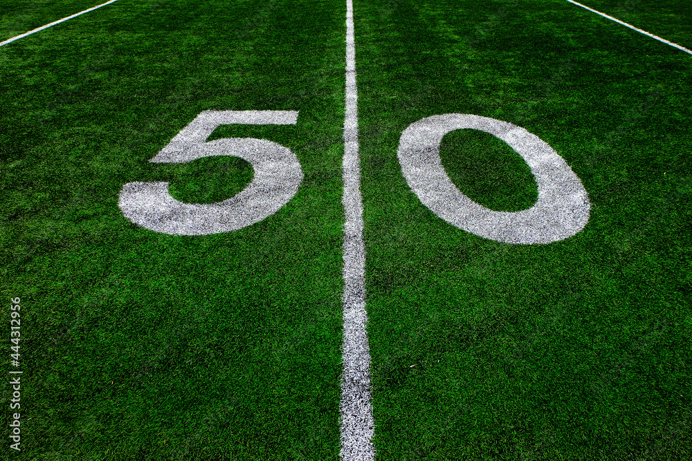 Football Field Green Yard Markers to Goal Line Touchdown Endzone Game Competition Football Field Green Yard Markers to Goal Line Touchdown Endzone Game Competition