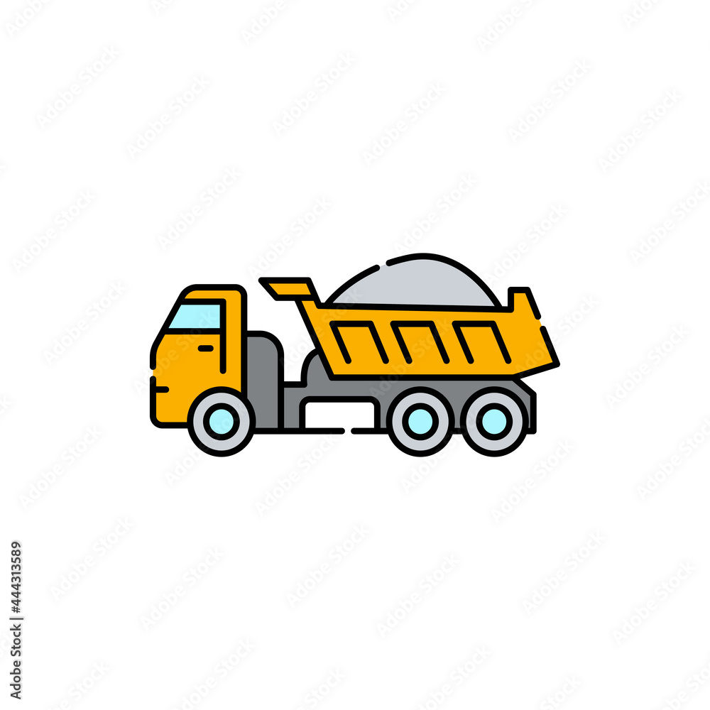 Bulk truck sign olor line icon. Road construction.