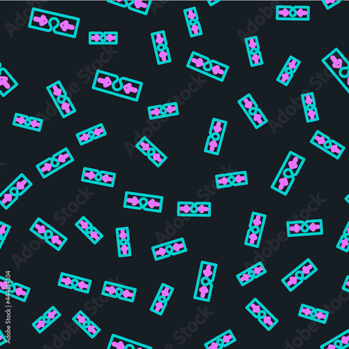 Line Acne icon isolated seamless pattern on black background. Inflamed pimple on the skin. The sebum in the clogged pore promotes the growth of a bacteria. Vector