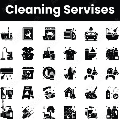 Cleaning services vector icon set