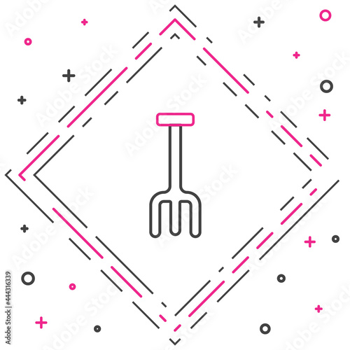 Line Garden rake icon isolated on white background. Tool for horticulture, agriculture, farming. Ground cultivator. Housekeeping equipment. Colorful outline concept. Vector