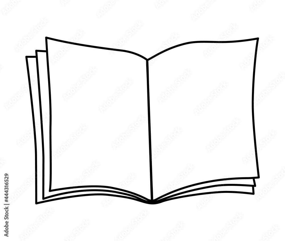 Vector black and white opened notebook. Contour back to school educational clipart. Cute line style copy book. Outline blank sheets of paper. . Vector black and white opened notebook. Contour back to school educational clipart. Cute line style copy book. Outline blank sheets of paper. .