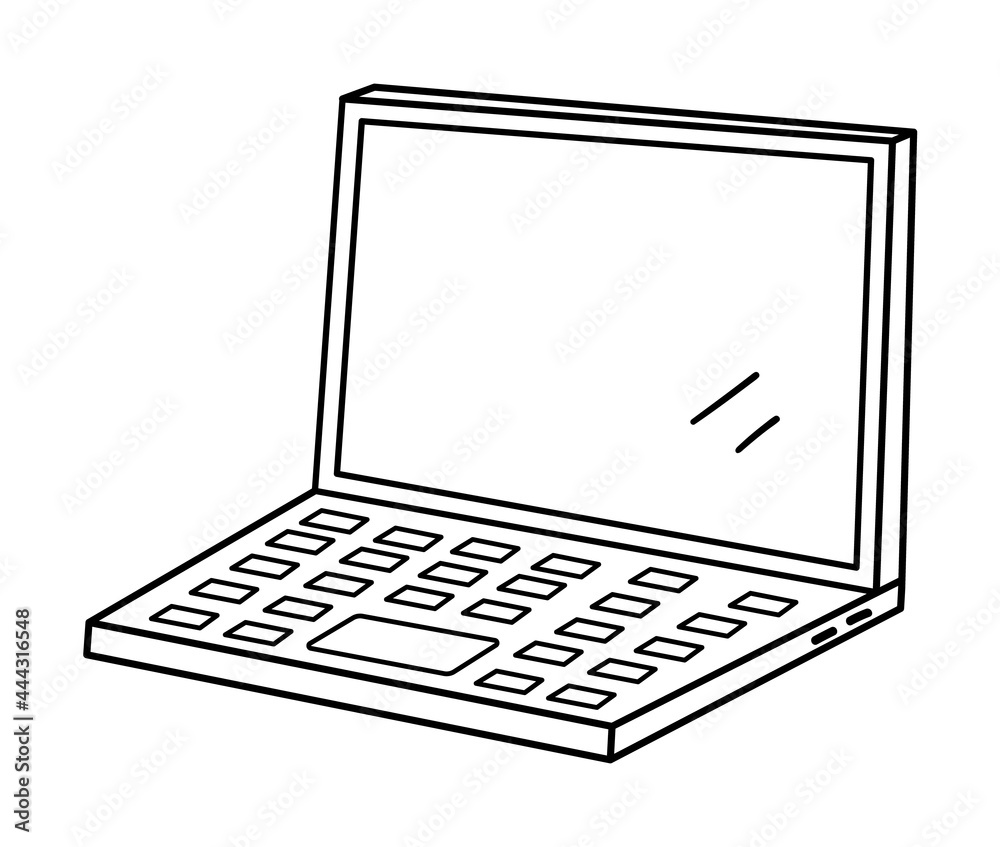 Vector black and white laptop illustration. Contour back to school  educational clipart. Cute line style smiling computer. Funny outline  picture for kids. Stock-Vektorgrafik | Adobe Stock