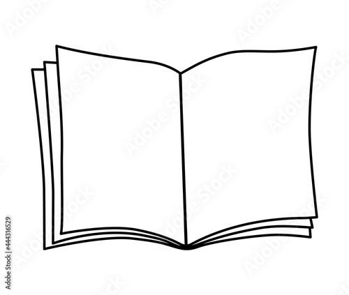 Vector black and white opened notebook. Contour back to school educational clipart. Cute line style copy book. Outline blank sheets of paper. .