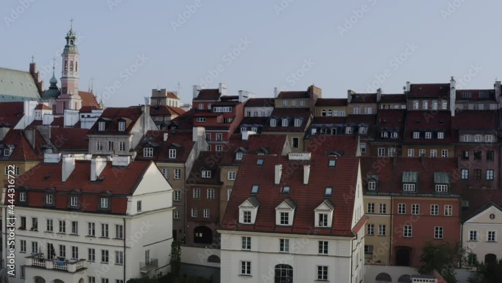 Panorama of Old Town and downtown of Warsaw from drone during sunset Panorama of Old Town and downtown of Warsaw from drone during sunset