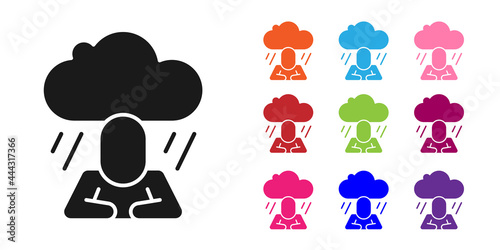 Black Depression and frustration icon isolated on white background. Man in depressive state of mind. Mental health problems. Set icons colorful. Vector
