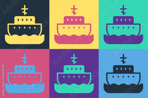Pop art Ark of noah icon isolated on color background. Wood big high cargo. Vector