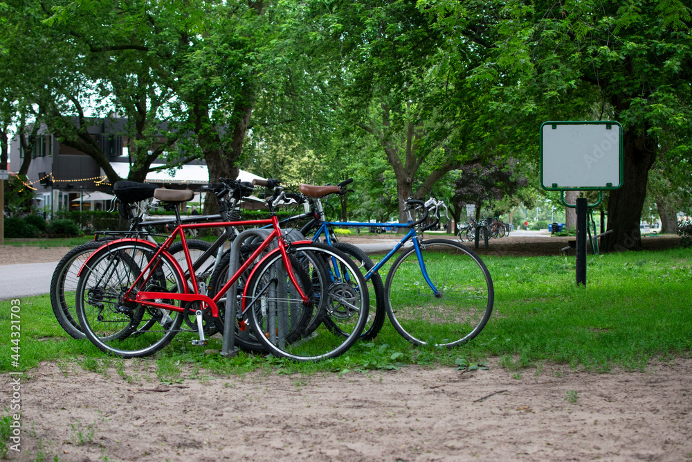 bicycles parked in a park