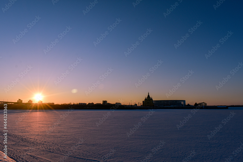 winter sunset on the city's waterfront