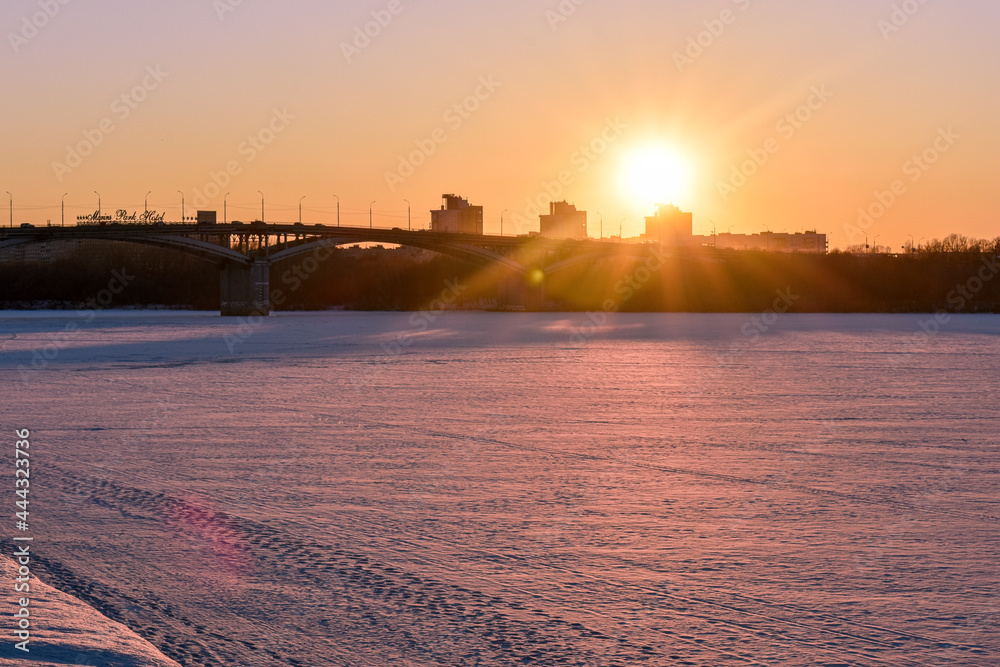 winter sunset on the city's waterfront