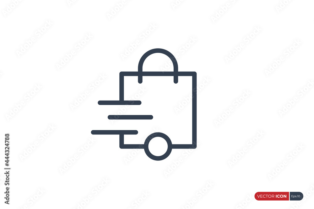 Fast Shipping Delivery Icon Line. Shopping Bag with Wheel Linear Style isolated on White Background. Flat Vector Icon Design Template Element. Fast Shipping Delivery Icon Line. Shopping Bag with Wheel Linear Style isolated on White Background. Flat Vector Icon Design Template Element.
