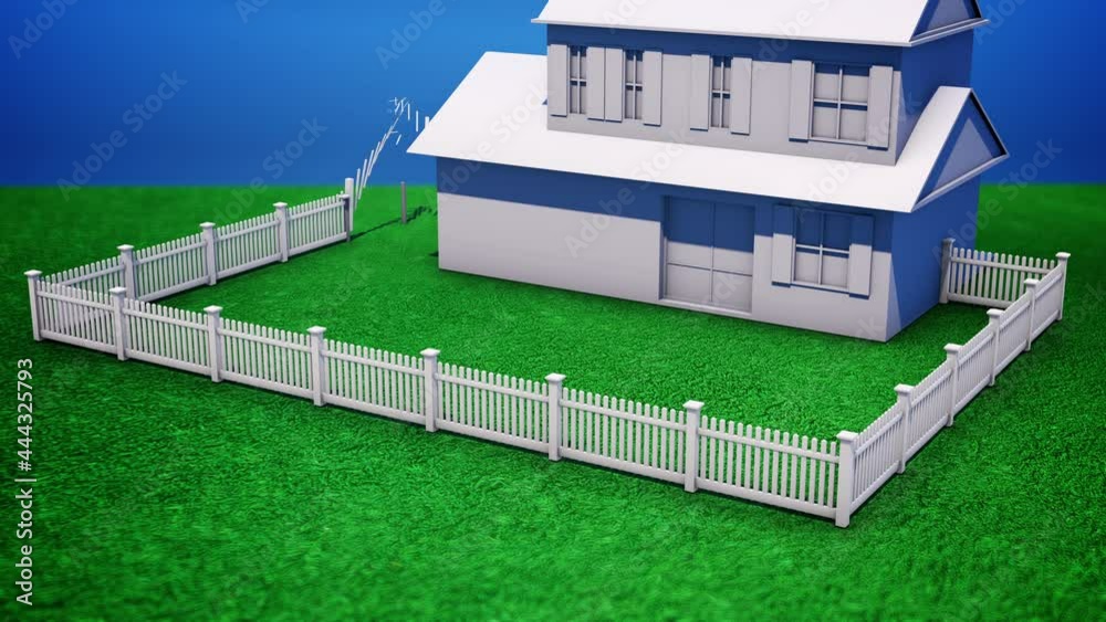 Vidéo Stock Fence Assembly Animation Around House and Grass. animation