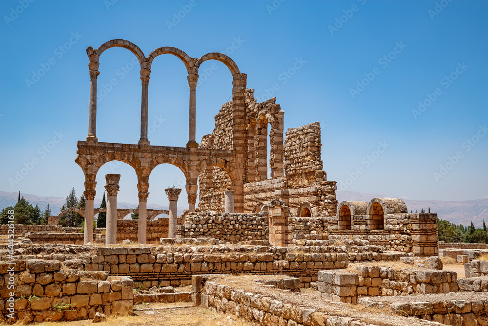 Ancient ruins in the city of Anjar, Lebanon. - obrazy, fototapety, plakaty 