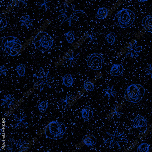 Hand Drawn blue Snowflakes Christmas Seamless Patt