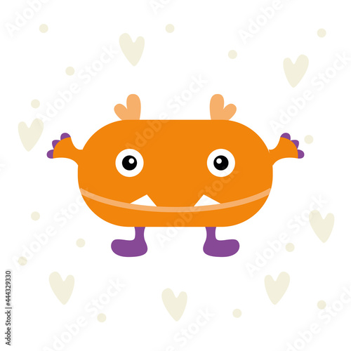 Orange monster rectangular. Children's character, cartoon, wallpaper, textiles. Vector illustration.