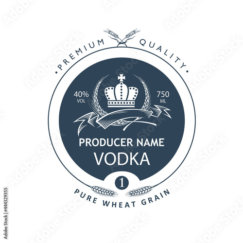 template vodka label with royal crown and ears of wheat in retro style