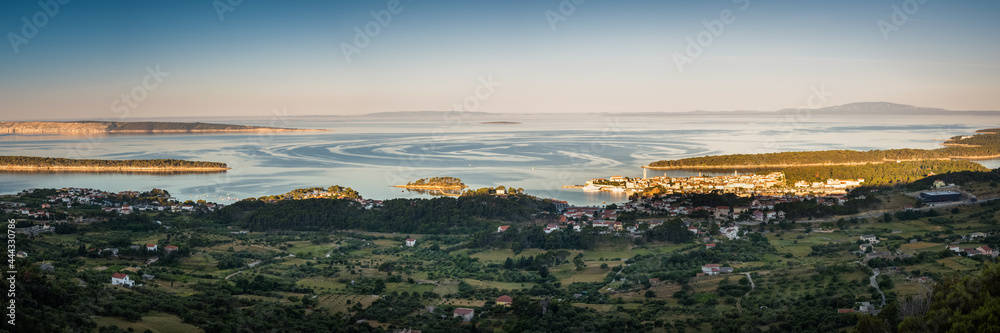 Panoramic View of the island and town of rab from a higher viewpoint on mountain Kamenjak