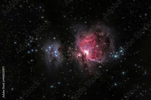 Great Orion Nebula M42 with Galaxy, Open Cluster, stars and space dust in the universe, astrophotography photo