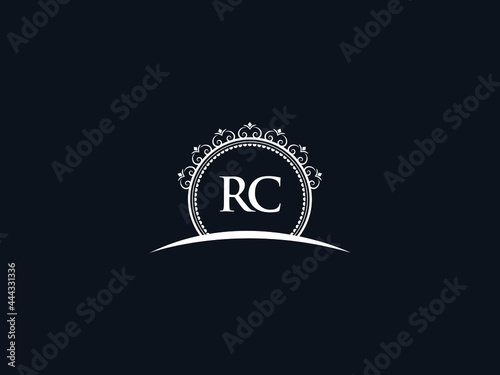 Luxury RC Letter, initial Black rc Logo Icon Vector For Hotel Heraldic Jewelry Fashion Royalty With Brand Identity and Print Template Image