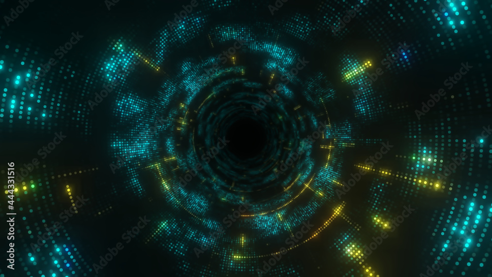 Travel through abstract dotted technology digital tunnel. Travel through abstract dotted technology digital tunnel.