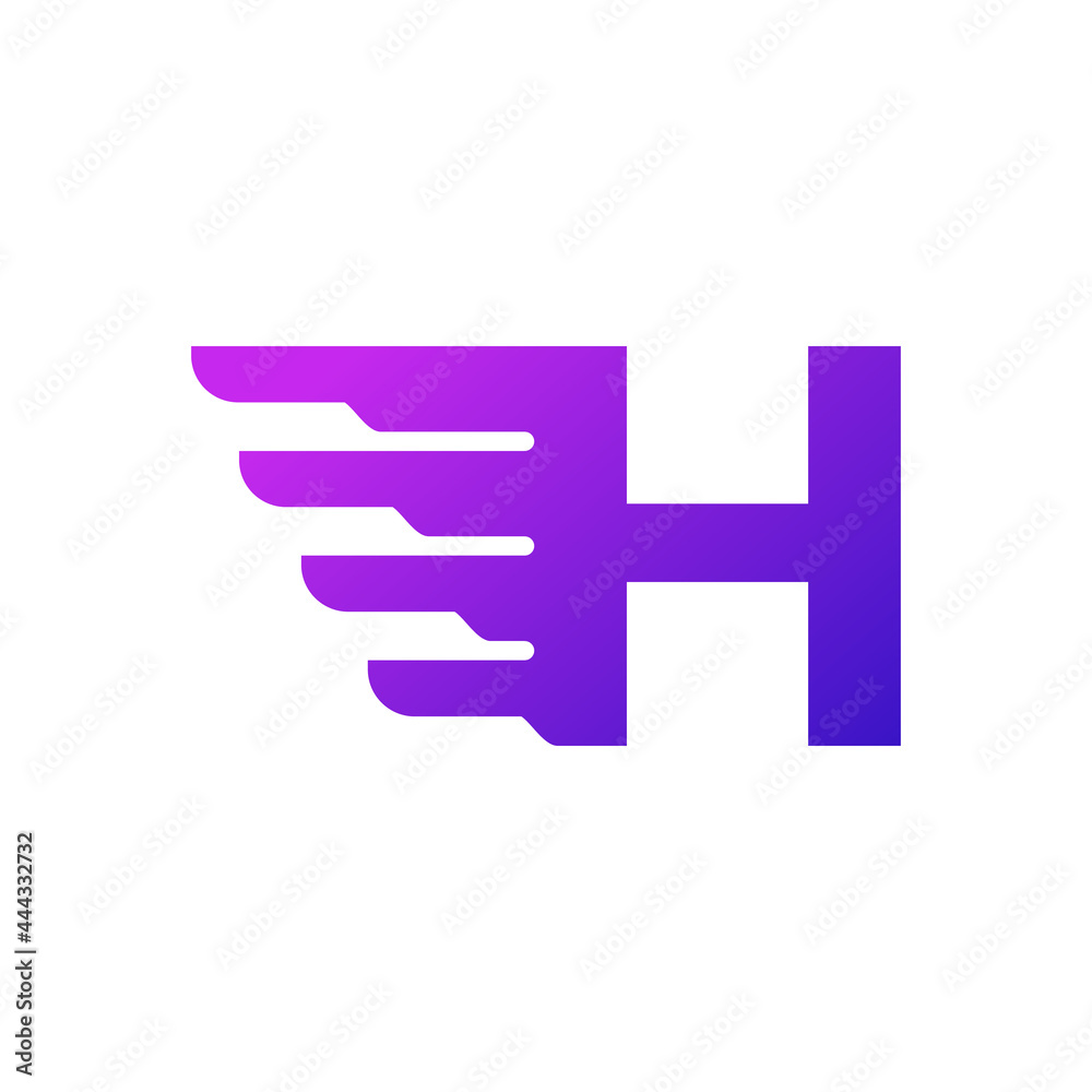 Fast Shipping Initial Letter H Delivery Logo. Purple Gradient Shape with Geometric Wings Combination. Fast Shipping Initial Letter H Delivery Logo. Purple Gradient Shape with Geometric Wings Combination.