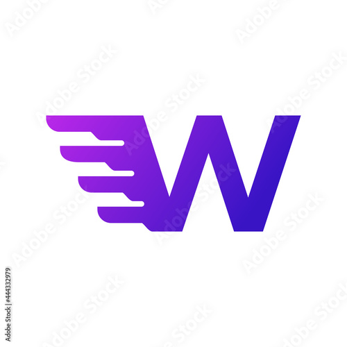 Fast Shipping Initial Letter W Delivery Logo. Purple Gradient Shape with Geometric Wings Combination.