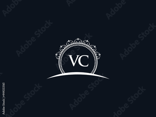 Luxury VC Letter, initial Black vc Logo Icon Vector For Hotel Heraldic Jewelry Fashion Royalty With Brand Identity and Print Template Image