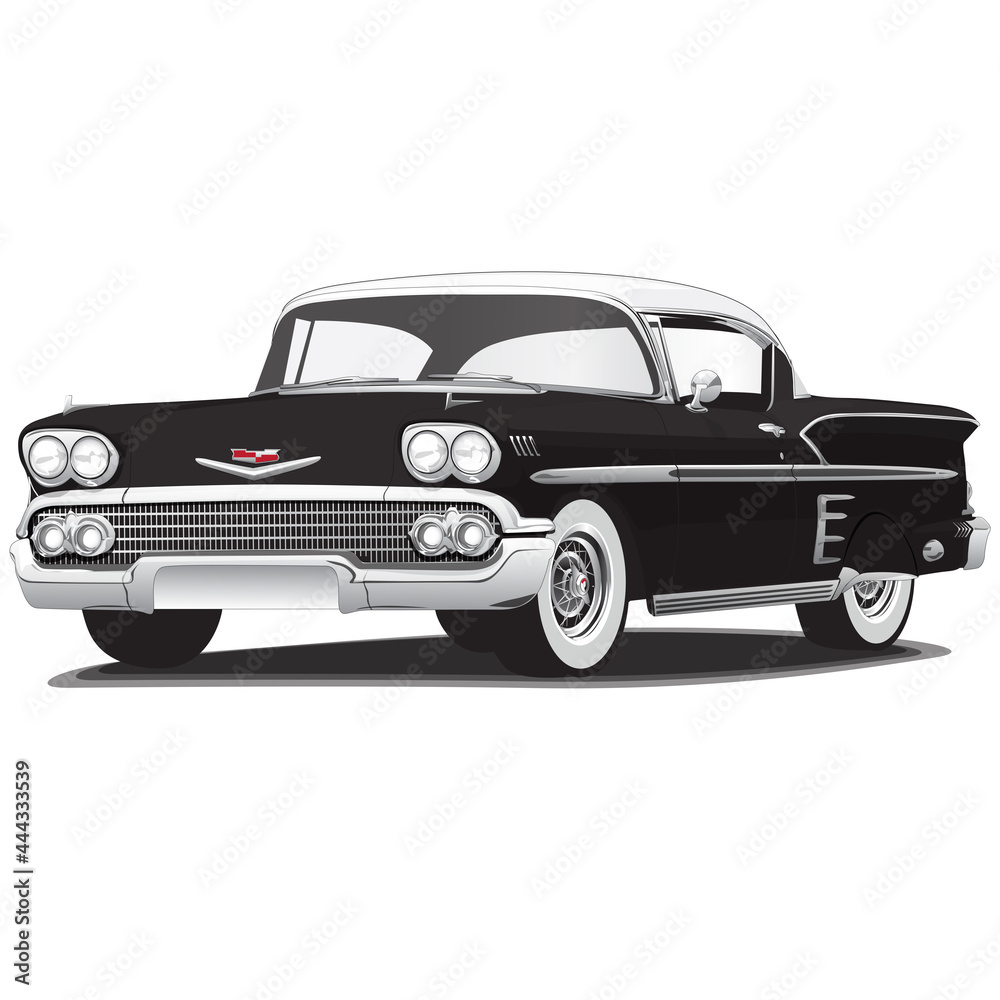 1950's Black Vintage Classic Car Illustration