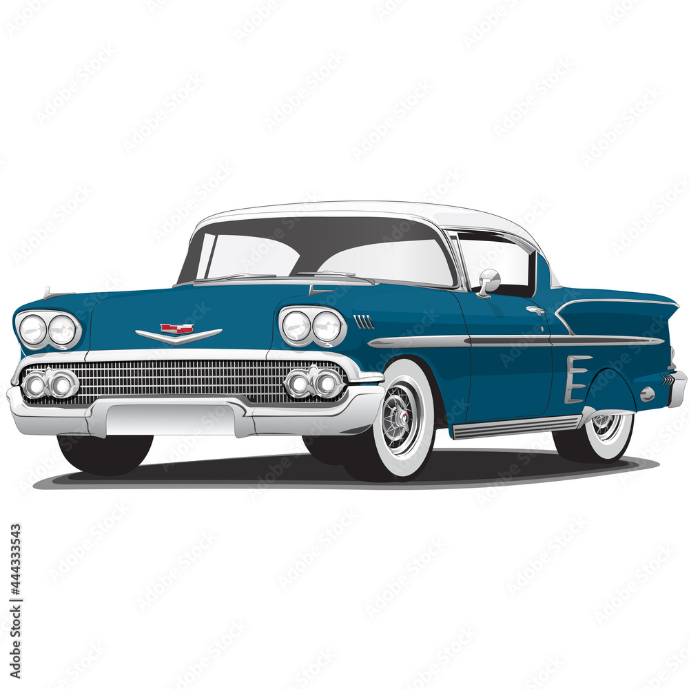 1950's Blue Vintage Classic Car Illustration Stock Vector | Adobe Stock