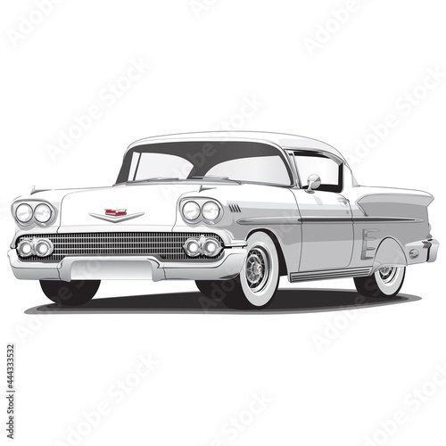 1950's White Vintage Classic Car Illustration