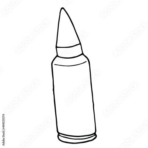 Hand draw illustration bullet. Outline criminal logo. Line art weapon 