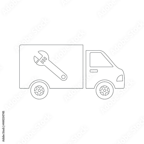 Repair service tools van icon (Outline Vector illustration)