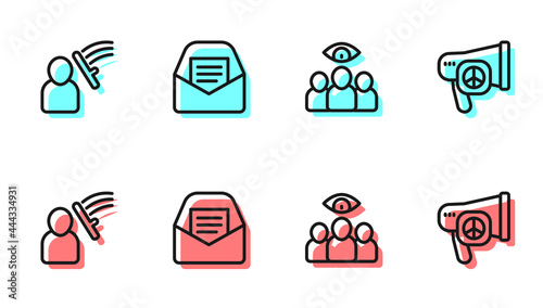 Set line Spy, agent, Police beat human, Mail and e-mail and Peace icon. Vector