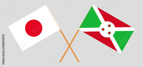 Crossed flags of Japan and Burundi. Official colors. Correct proportion
