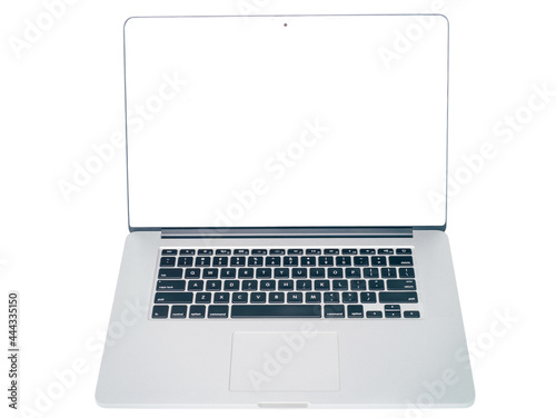 Open laptop on white background mock up front view isolate