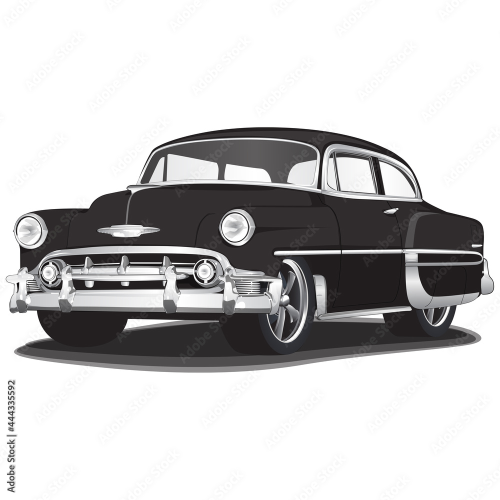 1950's Black Vintage Classic Car Illustration