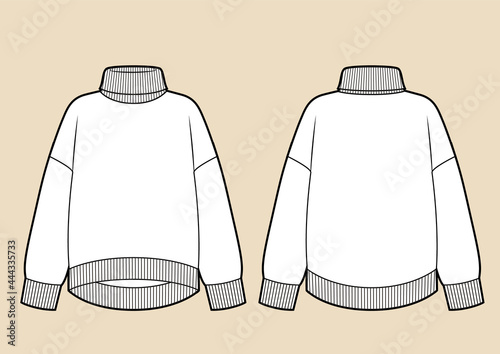 Oversized sweater technical fashion illustration long sleeves, stand collar.