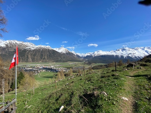 The view over the snowy mountains