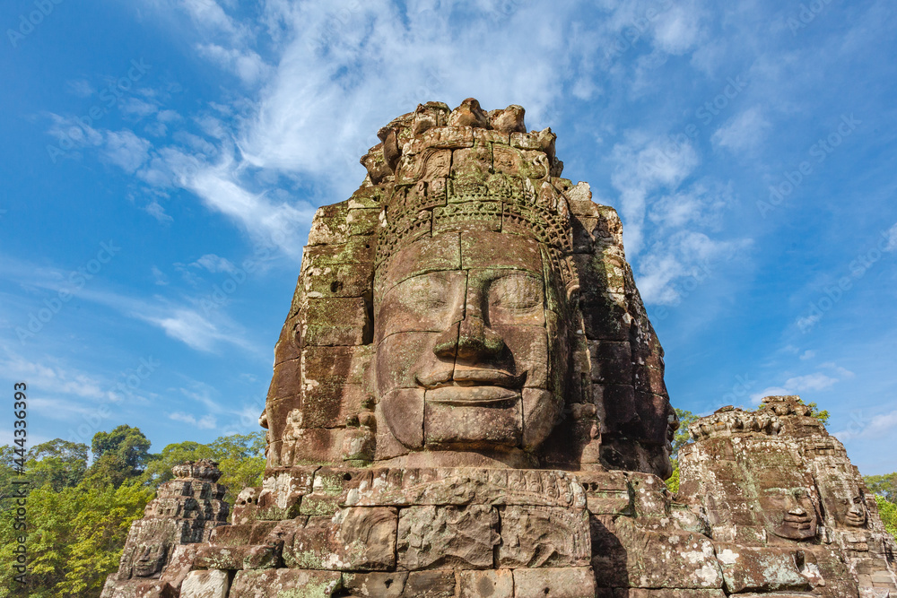 Giant faces on Prasat Bayon temple, Angkor Thom, Angkor, Siem Reap province, Cambodia, Asia Giant faces on Prasat Bayon temple, Angkor Thom, Angkor, Siem Reap province, Cambodia, Asia