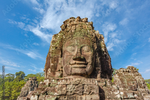 Giant faces on Prasat Bayon temple, Angkor Thom, Angkor, Siem Reap province, Cambodia, Asia