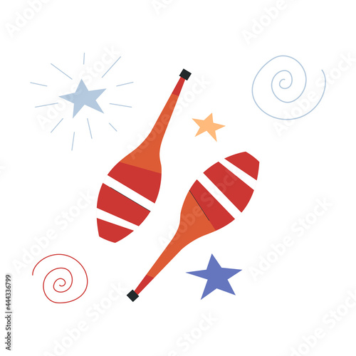 Cute circus pair of maracas on white background. Concept of circus characters and equipment doing tricks and stunts for children, adults. Flat cartoon vector illustration