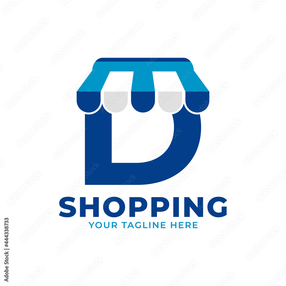 Modern Initial Letter D Shop and Market Logo Vector Illustration. Perfect for Ecommerce, Sale, Discount or Store Web Element